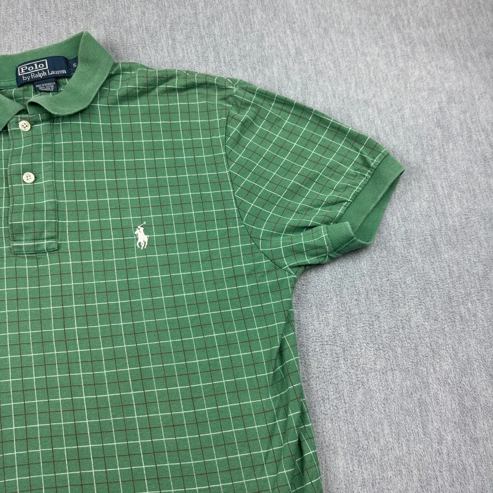 Vintage Polo Ralph Lauren Shirt Mens Polo Small Green Check Cotton Golf Classic
